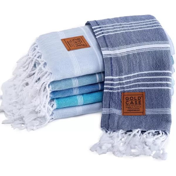 Gold CASE Turkish Beach Towel  Set of 6100 Cotton  70x38 inches XXL Oversized  PREWashed  Quick Dry Sand Free Turkish Towel  Lightweight Bath Towels OlymposMulticolor2Tones of Blue Hand Towel Set
