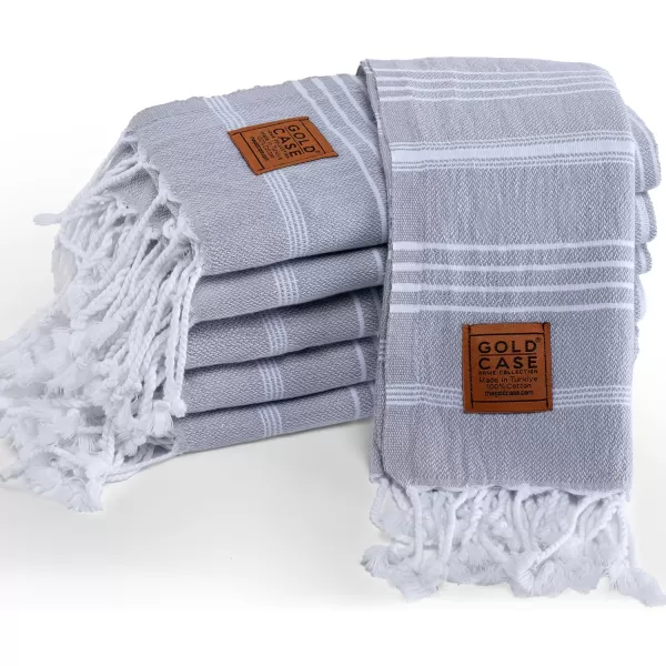 Gold CASE Turkish Beach Towel  Set of 6100 Cotton  70x38 inches XXL Oversized  PREWashed  Quick Dry Sand Free Turkish Towel  Lightweight Bath Towels OlymposMulticolor2Grey Hand Towel Set