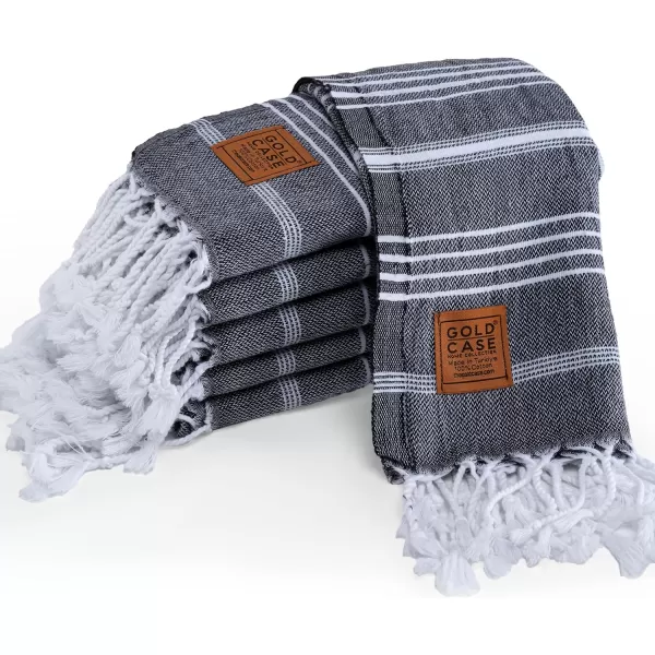 Gold CASE Turkish Beach Towel  Set of 6100 Cotton  70x38 inches XXL Oversized  PREWashed  Quick Dry Sand Free Turkish Towel  Lightweight Bath Towels OlymposMulticolor2Black Hand Towel Set