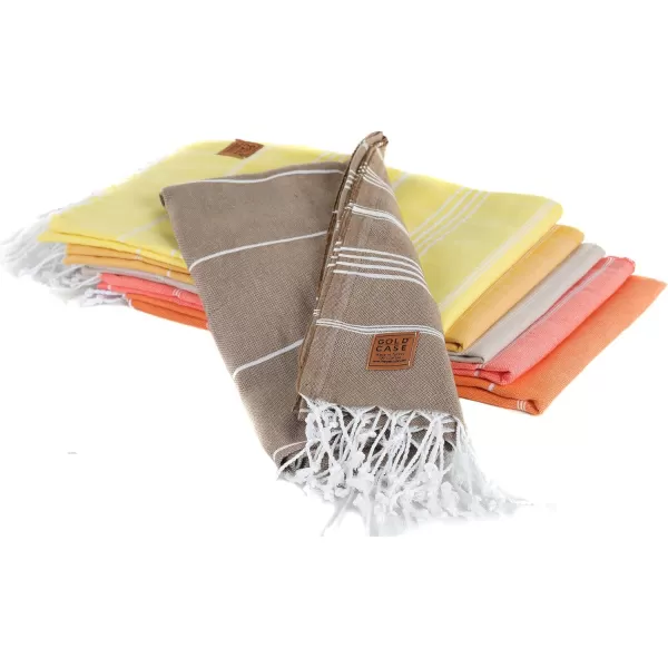 Gold CASE Turkish Beach Towel  Set of 6100 Cotton  70x38 inches XXL Oversized  PREWashed  Quick Dry Sand Free Turkish Towel  Lightweight Bath Towels OlymposMulticolor2Tones of Yellow BeachBath Towel Set