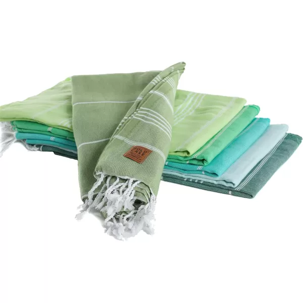 Gold CASE Turkish Beach Towel  Set of 6100 Cotton  70x38 inches XXL Oversized  PREWashed  Quick Dry Sand Free Turkish Towel  Lightweight Bath Towels OlymposMulticolor2Tones of Green BeachBath Towel Set