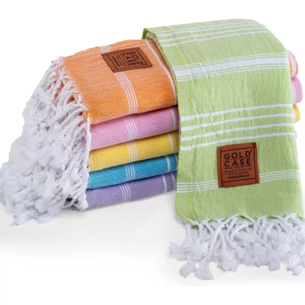 Gold CASE Turkish Beach Towel  Set of 6100 Cotton  70x38 inches XXL Oversized  PREWashed  Quick Dry Sand Free Turkish Towel  Lightweight Bath Towels OlymposMulticolor2Multicolor2 Hand Towel Set