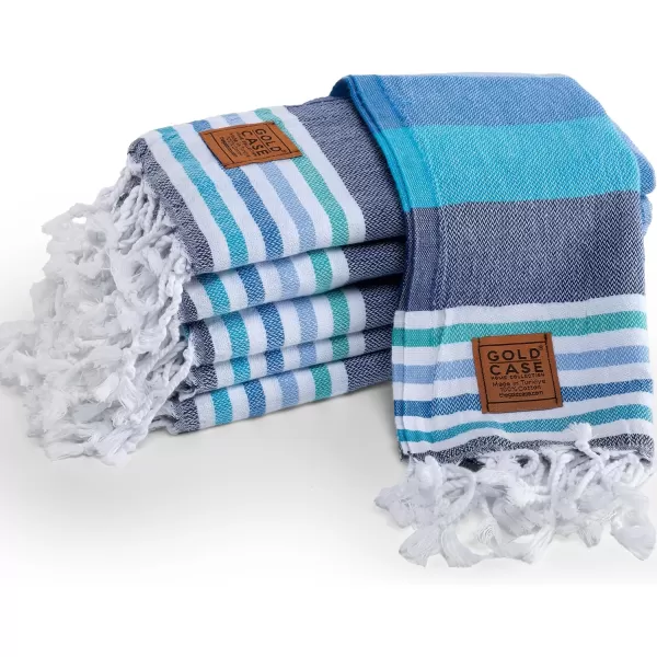 Gold CASE Turkish Beach Towel  Set of 6100 Cotton  70x38 inches XXL Oversized  PREWashed  Quick Dry Sand Free Turkish Towel  Lightweight Bath Towels OlymposMulticolor2Olymposblue Hand Towel Set