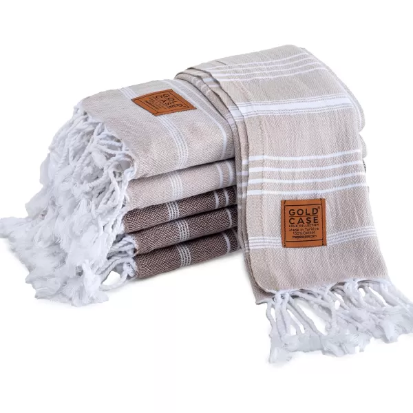 Gold CASE Turkish Beach Towel  Set of 6100 Cotton  70x38 inches XXL Oversized  PREWashed  Quick Dry Sand Free Turkish Towel  Lightweight Bath Towels OlymposMulticolor2Brownbeige Hand Towel Set