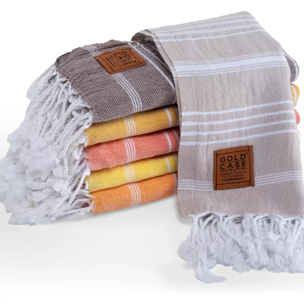 Gold CASE Turkish Beach Towel  Set of 6100 Cotton  70x38 inches XXL Oversized  PREWashed  Quick Dry Sand Free Turkish Towel  Lightweight Bath Towels OlymposMulticolor2Tones of Yellow Hand Towel Set