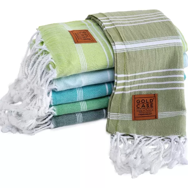 Gold CASE Turkish Beach Towel  Set of 6100 Cotton  70x38 inches XXL Oversized  PREWashed  Quick Dry Sand Free Turkish Towel  Lightweight Bath Towels OlymposMulticolor2Tones of Green Hand Towel Set