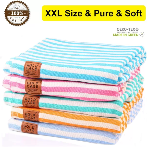 Gold CASE Turkish Beach Towel MYRA  40x70 inches XXL Oversized Bath Towels 100 Cotton Quick Dry Sand Free  with Free Reusable Bag Gift  Super Soft MyraOrangeMulti2 BeachBath Towel Set