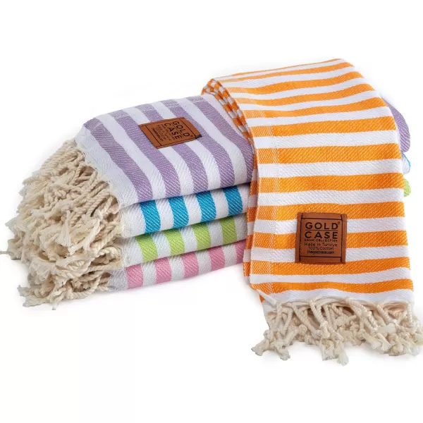Gold CASE Turkish Beach Towel MYRA  40x70 inches XXL Oversized Bath Towels 100 Cotton Quick Dry Sand Free  with Free Reusable Bag Gift  Super Soft MyraOrangeMulti2 Hand Towel set