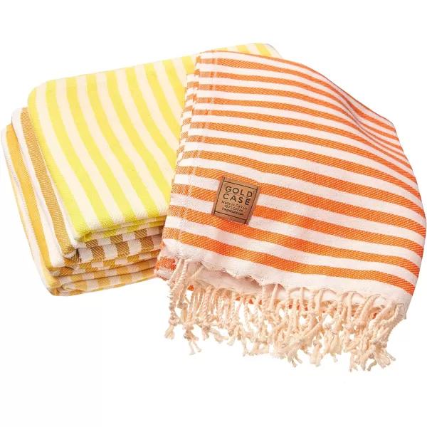 Gold CASE Turkish Beach Towel MYRA  40x70 inches XXL Oversized Bath Towels 100 Cotton Quick Dry Sand Free  with Free Reusable Bag Gift  Super Soft MyraOrangeTones of Yellow BeachBath Towel Set