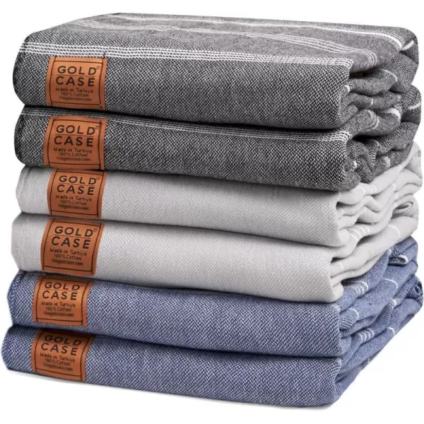 Gold CASE Turkish Beach Towel  Set of 6100 Cotton  70x38 inches XXL Oversized  PREWashed  Quick Dry Sand Free Turkish Towel  Lightweight Bath Towels OlymposMulticolor2Multi Dark BeachBath Towel Set