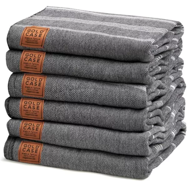 Gold CASE Turkish Beach Towel  Set of 6100 Cotton  70x38 inches XXL Oversized  PREWashed  Quick Dry Sand Free Turkish Towel  Lightweight Bath Towels OlymposMulticolor2Black BeachBath Towel Set