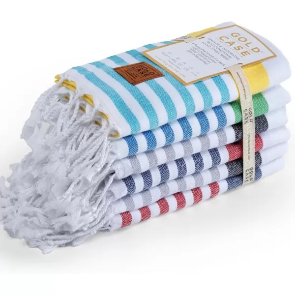 Gold CASE Turkish Beach Towel  Set of 6100 Cotton  70x38 inches XXL Oversized  PREWashed  Quick Dry Sand Free Turkish Towel  Lightweight Bath Towels OlymposMulticolor2Olymposmulticolor2 Hand Towel Set