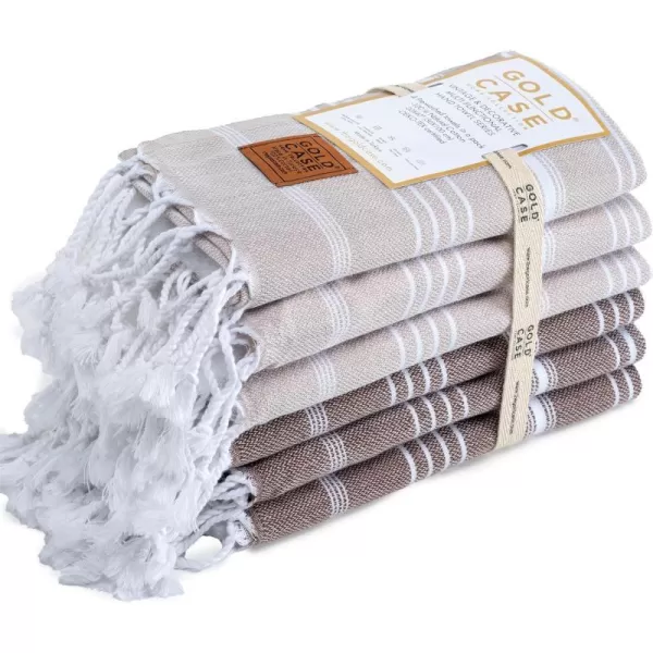 Gold CASE Turkish Beach Towel  Set of 6100 Cotton  70x38 inches XXL Oversized  PREWashed  Quick Dry Sand Free Turkish Towel  Lightweight Bath Towels OlymposMulticolor2Brownbeige Hand Towel Set