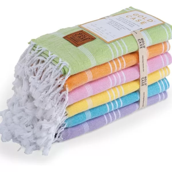 Gold CASE Turkish Beach Towel  Set of 6100 Cotton  70x38 inches XXL Oversized  PREWashed  Quick Dry Sand Free Turkish Towel  Lightweight Bath Towels OlymposMulticolor2Multicolor2 Hand Towel Set