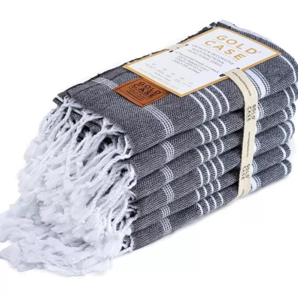 Gold CASE Turkish Beach Towel  Set of 6100 Cotton  70x38 inches XXL Oversized  PREWashed  Quick Dry Sand Free Turkish Towel  Lightweight Bath Towels OlymposMulticolor2Black Hand Towel Set