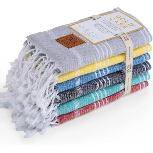 Gold CASE Turkish Beach Towel  Set of 6100 Cotton  70x38 inches XXL Oversized  PREWashed  Quick Dry Sand Free Turkish Towel  Lightweight Bath Towels OlymposMulticolor2Multicolor1 Hand Towel Set