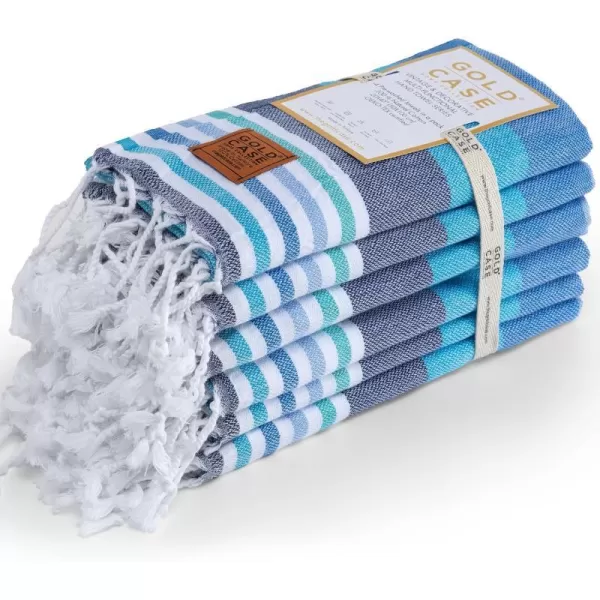 Gold CASE Turkish Beach Towel  Set of 6100 Cotton  70x38 inches XXL Oversized  PREWashed  Quick Dry Sand Free Turkish Towel  Lightweight Bath Towels OlymposMulticolor2Olymposblue Hand Towel Set