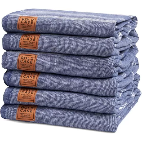 Gold CASE Turkish Beach Towel  Set of 6100 Cotton  70x38 inches XXL Oversized  PREWashed  Quick Dry Sand Free Turkish Towel  Lightweight Bath Towels OlymposMulticolor2Navy BeachBath Towel Set