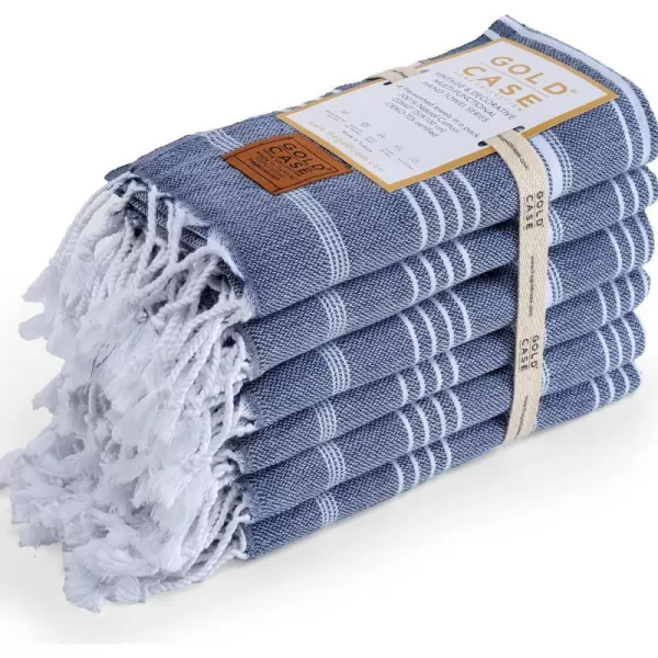 Gold CASE Turkish Beach Towel  Set of 6100 Cotton  70x38 inches XXL Oversized  PREWashed  Quick Dry Sand Free Turkish Towel  Lightweight Bath Towels OlymposMulticolor2Navy Hand Towel Set