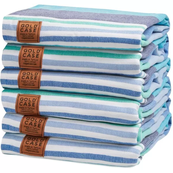 Gold CASE Turkish Beach Towel  Set of 6100 Cotton  70x38 inches XXL Oversized  PREWashed  Quick Dry Sand Free Turkish Towel  Lightweight Bath Towels OlymposMulticolor2Olymposblue BeachBath Towel Set