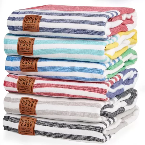 Gold CASE Turkish Beach Towel  Set of 6100 Cotton  70x38 inches XXL Oversized  PREWashed  Quick Dry Sand Free Turkish Towel  Lightweight Bath Towels OlymposMulticolor2Olymposmulticolor2 BeachBath Towel Set