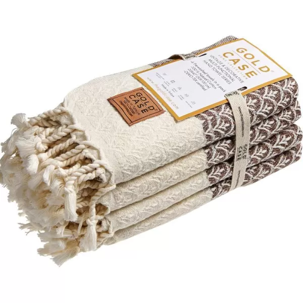 Zeus Original Turkish Hand Towels by Gold CASE  Set of 420x40 100 Cotton Decorative Towel  Bathroom and Kitchen Peshtemal for Hand Face Hair SPA Farmhouse Gym Tea and Dishcloth OrangeBrown Helen Hand Towel