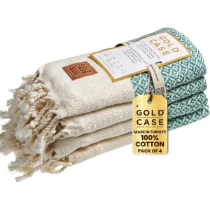 imageGold CASE Turkish Hand Towels for Bathroom Set of 420x40100 Cotton Bathroom Hand Towels  Zeus Towel for Spa Face Tea ampamp Dishcloth  Decorative Cloth  BlackGreen