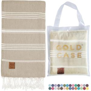 imageGold CASE Turkish Beach Towel  100 Cotton Large Turkish Bath Towels 70 x 38  LYCIA Oversized Quick Dry ampamp Sand Free Beach Towel with Bag  Lightweight Turkish Towels  BeigeBeige