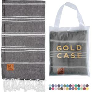 imageGold CASE Turkish Beach Towel  100 Cotton Large Turkish Bath Towels 70 x 38  LYCIA Oversized Quick Dry ampamp Sand Free Beach Towel with Bag  Lightweight Turkish Towels  BeigeBlack