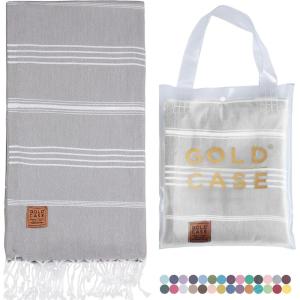 imageGold CASE Turkish Beach Towel  100 Cotton Large Turkish Bath Towels 70 x 38  LYCIA Oversized Quick Dry ampamp Sand Free Beach Towel with Bag  Lightweight Turkish Towels  BeigeGrey