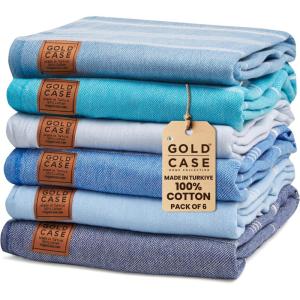 imageGold CASE Turkish Beach Towel  100 Cotton Large Turkish Bath Towels 70 x 38  LYCIA Oversized Quick Dry ampamp Sand Free Beach Towel with Bag  Lightweight Turkish Towels  BeigeTones of Blue