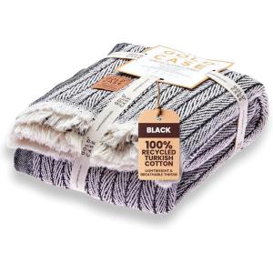 imageGold Case Throw Blanket for Couch  100 Recycled Turkish Cotton Blankets ampamp Throws  Elegant Decorative Throw Blankets for Living Room Sofa  Woven Throws for Couch  Black  60x80Vintage Black