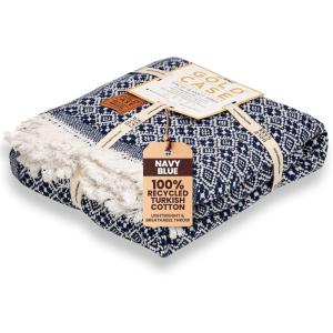 imageGold Case Throw Blanket for Couch  100 Recycled Turkish Cotton Blankets ampamp Throws  Elegant Decorative Throw Blankets for Living Room Sofa  Woven Throws for Couch  Black  60x80Retro Navy Blue
