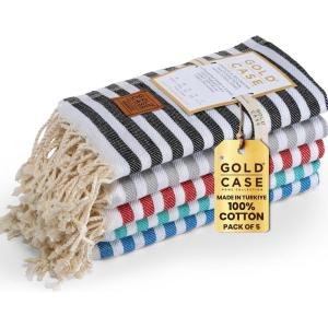 imageGold CASE Turkish Beach Towel  100 Cotton Large Turkish Bath Towels with Bag 71 x 40  MYRA Oversized Quick Dry ampamp Sand Free Towels  Lightweight Peshtemal  AquaMulti1