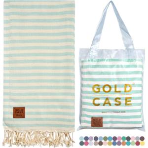imageGold CASE Turkish Beach Towel  100 Cotton Large Turkish Bath Towels with Bag 71 x 40  MYRA Oversized Quick Dry ampamp Sand Free Towels  Lightweight Peshtemal  AquaAqua