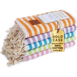 imageGold CASE Turkish Beach Towel  100 Cotton Large Turkish Bath Towels with Bag 71 x 40  MYRA Oversized Quick Dry ampamp Sand Free Towels  Lightweight Peshtemal  AquaMulti2