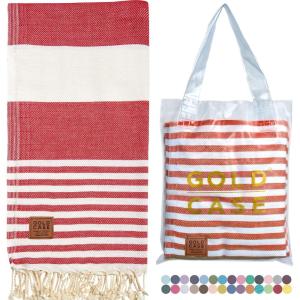 imageGold CASE Turkish Beach Towel  100 Cotton Large Turkish Bath Towels with Bag 71 x 40  MYRA Oversized Quick Dry ampamp Sand Free Towels  Lightweight Peshtemal  AquaOlymyra Red