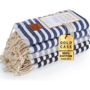 imageGold CASE Turkish Beach Towel  100 Cotton Large Turkish Bath Towels with Bag 71 x 40  MYRA Oversized Quick Dry ampamp Sand Free Towels  Lightweight Peshtemal  AquaMulti Dark