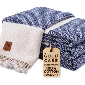 image:imageGold CASE Turkish Hand Towels for Bathroom Set of 4  20 x 40  100 Cotton Bathroom Towels  Aphrodite Kitchen Small Towel for Spa Face Tea amp Dishcloth  Decorative Patterned Weave  SalmonNavy Blue