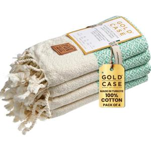 image:imageGold CASE Turkish Hand Towels for Bathroom Set of 4  20 x 40  100 Cotton Bathroom Towels  Aphrodite Kitchen Small Towel for Spa Face Tea amp Dishcloth  Decorative Patterned Weave  SalmonAqua