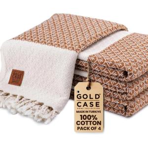 image:imageGold CASE Turkish Hand Towels for Bathroom Set of 4  20 x 40  100 Cotton Bathroom Towels  Aphrodite Kitchen Small Towel for Spa Face Tea amp Dishcloth  Decorative Patterned Weave  SalmonOrange
