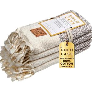 image:imageGold CASE Turkish Hand Towels for Bathroom Set of 4  20 x 40  100 Cotton Bathroom Towels  Aphrodite Kitchen Small Towel for Spa Face Tea amp Dishcloth  Decorative Patterned Weave  SalmonBrown