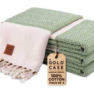 image:imageGold CASE Turkish Hand Towels for Bathroom Set of 4  20 x 40  100 Cotton Bathroom Towels  Aphrodite Kitchen Small Towel for Spa Face Tea amp Dishcloth  Decorative Patterned Weave  SalmonPistachio