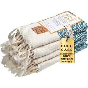 image:imageGold CASE Turkish Hand Towels for Bathroom Set of 4  20 x 40  100 Cotton Bathroom Towels  Aphrodite Kitchen Small Towel for Spa Face Tea amp Dishcloth  Decorative Patterned Weave  SalmonTeal