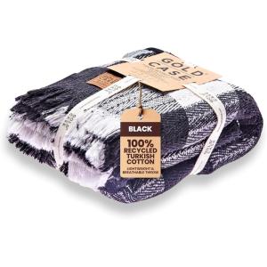 image:imageGold CASE Throw Blanket for Couch  100 Recycled Cotton  Retro Throw Blankets for Living Room Bed amp Outdoor  Decorative Boho Blankets amp Throws  Soft Couch Drape  Grey 60x80Buffalo Black
