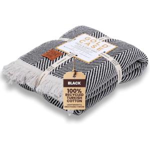 image:imageGold CASE Throw Blanket for Couch  100 Recycled Cotton  Retro Throw Blankets for Living Room Bed amp Outdoor  Decorative Boho Blankets amp Throws  Soft Couch Drape  Grey 60x80Elegant Black