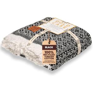 image:imageGold CASE Throw Blanket for Couch  100 Recycled Cotton  Retro Throw Blankets for Living Room Bed amp Outdoor  Decorative Boho Blankets amp Throws  Soft Couch Drape  Grey 60x80Retro Black