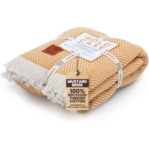 image:imageGold CASE Throw Blanket for Couch  100 Recycled Cotton  Retro Throw Blankets for Living Room Bed amp Outdoor  Decorative Boho Blankets amp Throws  Soft Couch Drape  Grey 60x80Elegant Mustard