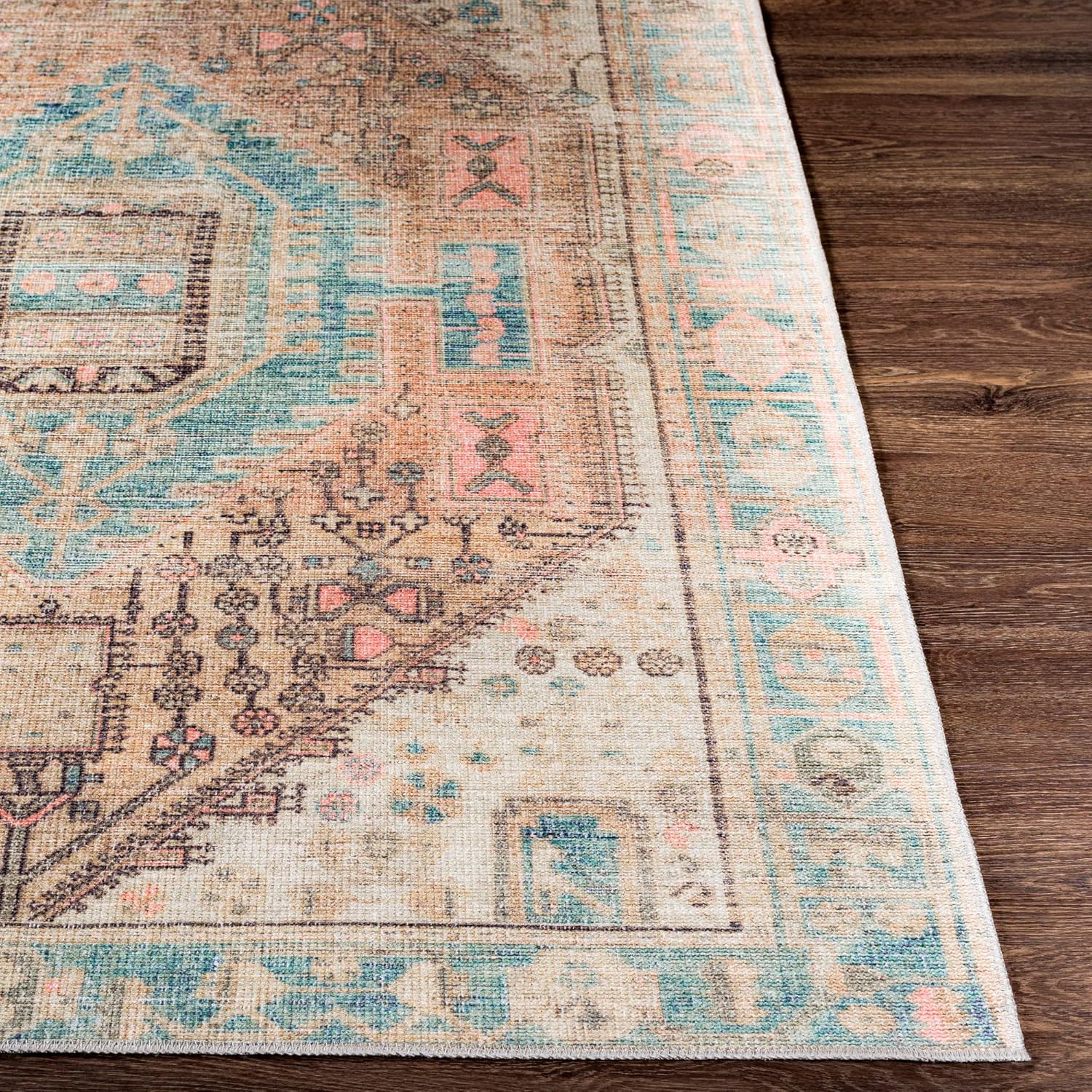 Livabliss Arias Vintage Washable Area Rug53quot x 7Coral