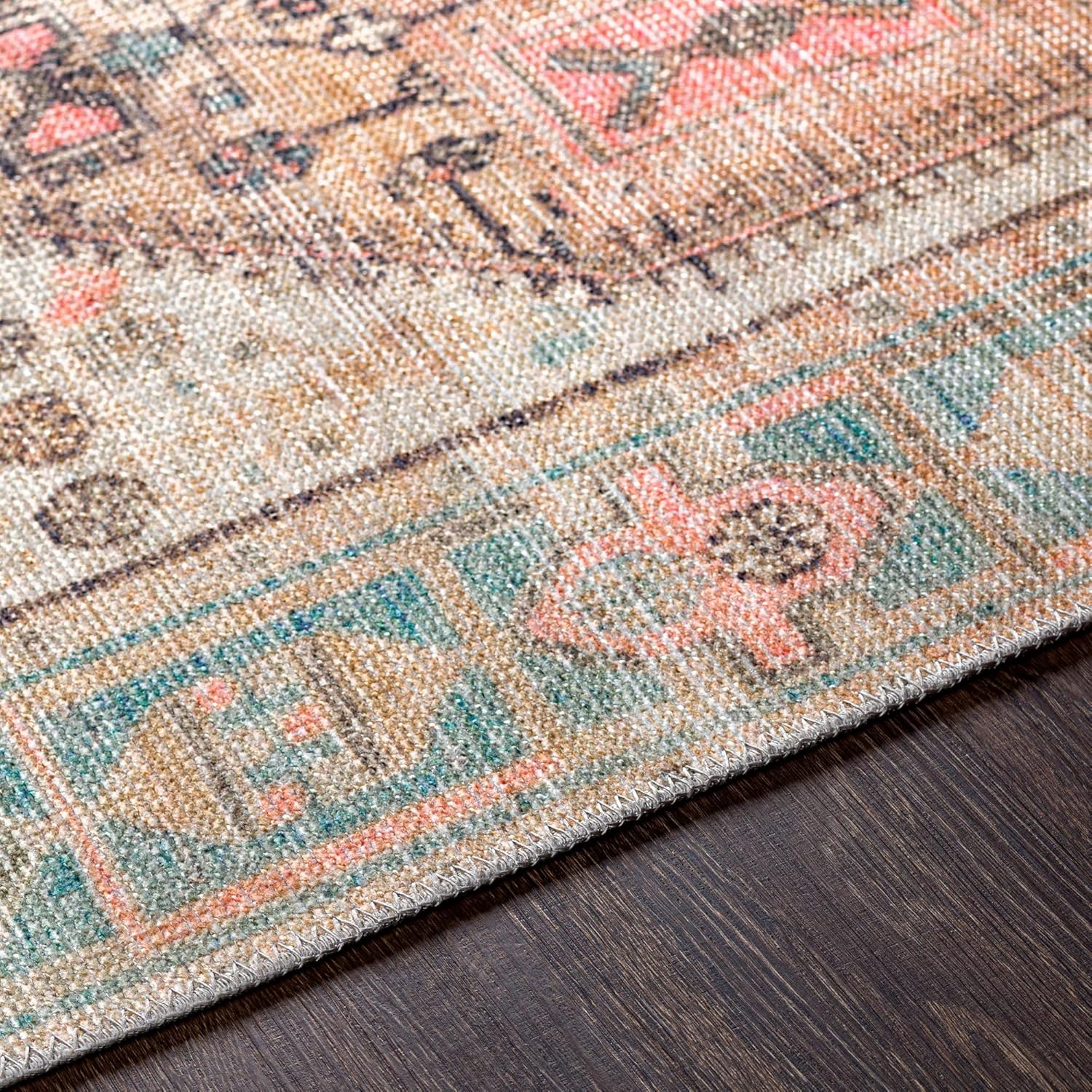 Livabliss Arias Vintage Washable Area Rug53quot x 7Coral
